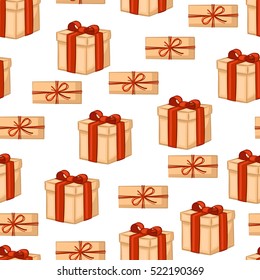 Gift box on white background seamless pattern. Vector illustration.