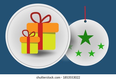 Gift box on white paper tag hank on background