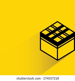 gift box on yellow background, flat and shadow theme