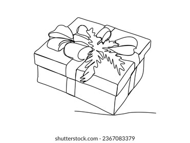 Gift box one line drawing, vector illustration.