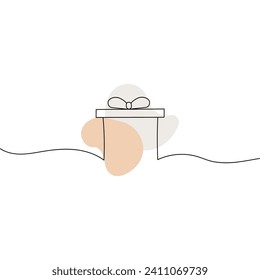 Gift box one line drawing. Continuous one line gift box.Presents with ribbon bow. Doodle vector illustration