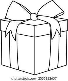 Gift box one line drawing on white isolated background. Vector illustration