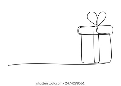 Gift box one line silhouette isolated on white. Doodle outline icon.