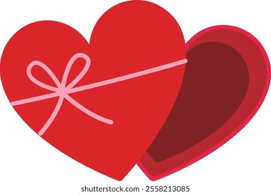 Gift box open design heart shape Top view Flat vector illustration.
For celebrating Valentine's Day, Mother's Day,wedding or birthday.
Transparent background.