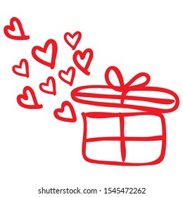 Gift box open and hearts icons. Greeting card for wedding or Valentine's Day. Inscription for prints, postcards, greeting cards posters, socials, banners, textile. Vector isolated on white background.