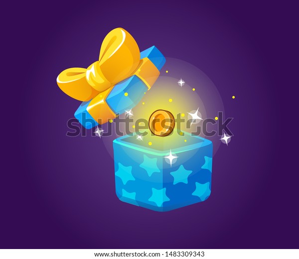 Gift Box Open Icon for a game\
interfaces. Reward Vector icon. Getting rewards in a game. GUI set\
elements for mobile, video or web games. Isolated on the\
background