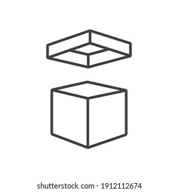 Icono de apertura de caja de regalo en estilo de línea, caja mágica y estrellas mágicas, símbolo de sorpresa. ilustración vectorial