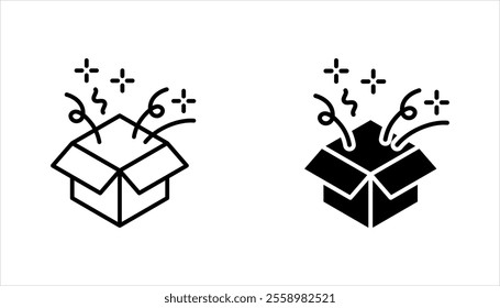 Gift box open icon set, Magic box and magic stars, Surprise symbol. vector illustration on white background