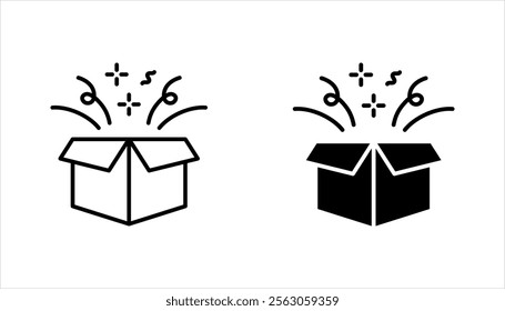 Gift box open icon set, Magic box and magic stars, Surprise symbol. vector illustration on white background