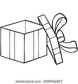 Geschenkbox und offener Deckel mit Bogenlinie Umriss doodle. Von Menschen gemacht. Nicht von AI generiert.
