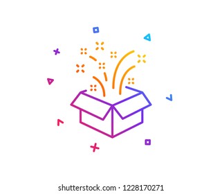 Gift Box Open Line Icon. Christmas Or New Year Presents Sign. Surprise Symbol. Gradient Line Button. Gift Icon Design. Colorful Geometric Shapes. Vector