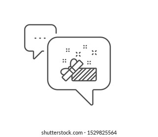 Gift box open line icon. Chat bubble design. Christmas or New year present sign. Surprise symbol. Outline concept. Thin line present icon. Vector