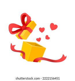 Gift box was opened. The gift box was opened with floating hearts. Surprise in the box. vector illustration