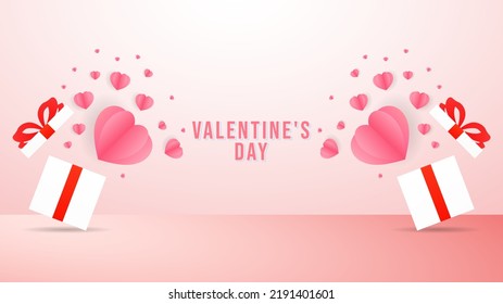 The gift box was opened and a heart came out in Valentine's Day on pink background , Flat Modern design , illustration Vector EPS 10
