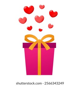 gift box opening full of shape hearts. Valentines day design, greeting card, Romantic background, transparent background, alpha channel background