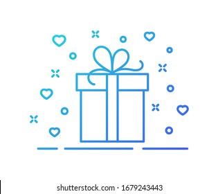 Ilustración plana de color con contorno de caja de regalo. Ilustración de la línea de color azul de la caja de regalo aislada en fondo blanco. Ilustración vectorial de caja de regalo para web, aplicación móvil, ui diseño. Concepto de negocio de vacaciones