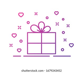 Ilustración plana de color con contorno de caja de regalo. Ilustración de la línea de degradado de color púrpura de la caja de regalo aislada en fondo blanco. Ilustración vectorial de caja de regalo para web, aplicación móvil, ui diseño. Concepto de vacaciones