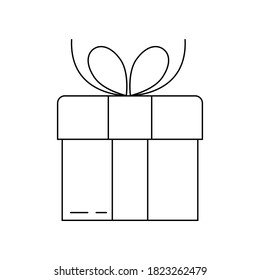 Gift box outline icon with bow and ribbon. Present package for Christmas or Birthday. Vector illustration.