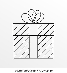 Gift Box Outline Icon. Christmas Present Design. Vector Illustration.