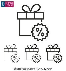 Gift box outline icon on white background. Editable stroke. Vector illustration.