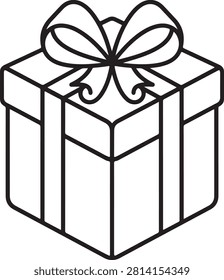 Gift box outline icon with ribbon bow representing present celebration surprise and holiday package