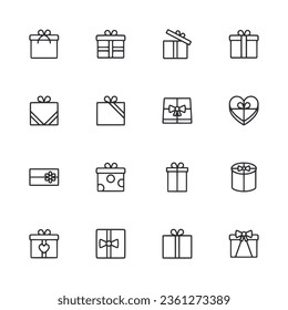 Iconos de contorno de caja de regalo establecidos aislados en ilustración vectorial de fondo blanco