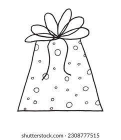 Gift box outline illustration image. 
Hand drawn image artwork of gift. 
Simple cute original logo.
Hand drawn vector illustration for posters, cards, t-shirts.