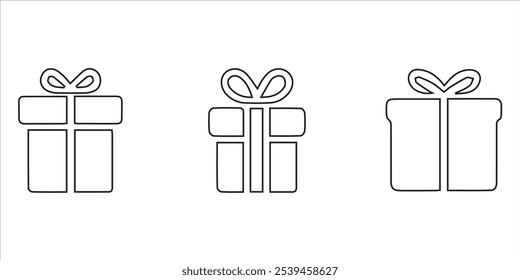 Gift box outline set  Simple present line art for celebration designs.  Perfect for cards and e-commerce.  Add a touch of joy with these versatile vectors.