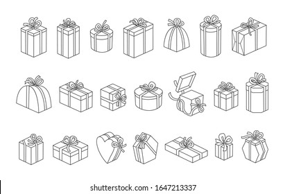 Geschenkbox Umriss Vektorillustration Illustration auf weißem Hintergrund .Geschenkbox mit Farbverlauf-Kontur-Symbol.Isolierte Symbol Geschenkbox zum Geburtstag.