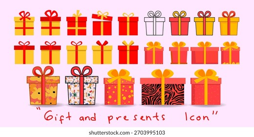 Paquete de la caja de regalo, presente con el Vector de los iconos de la cinta aislado en fondo.