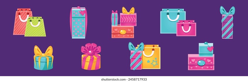 Caja de regalo y paquete como Vector de compras y compras