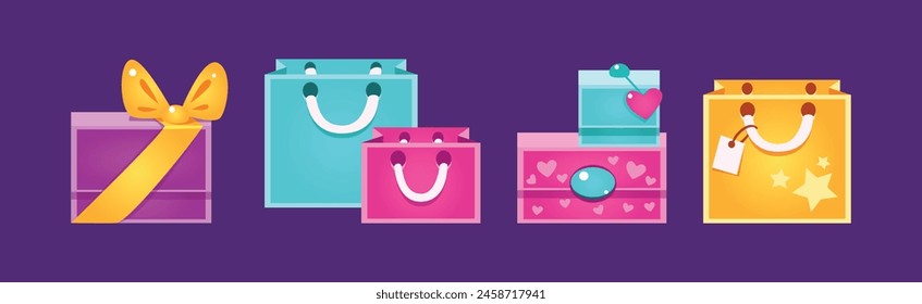 Gift Box and Package as Shopping and Purchase Vector Set