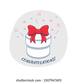 Gift box packaging design template. Vector special prize, reward gifts, surprising present box with red ribbon