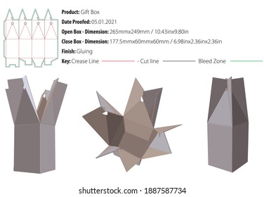 Gift box packaging design template snap lock bottom gluing die cut - vector