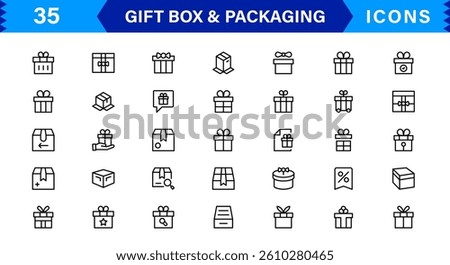 Gift Box and Packaging Icons. Featuring Elegant and Detailed Designs for Gifts, Packaging, and Wrapping Ideas.