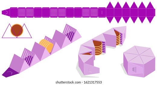 Gift Box Packaging Template Editable Blueprint Layout with Cutting. Package for bakery 3d mockup. Ready to go for print