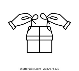 Gift box packing, wrap with ribbon, line icon. Present box, wrapped package with bow. Surprise on party and celebration Christmas, birthday or holiday. Vector outline illustration