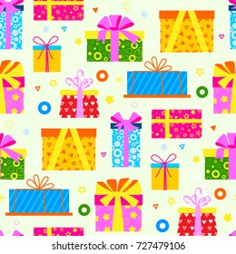 Gift box packs composition greeting birthday vector seamless pattern background