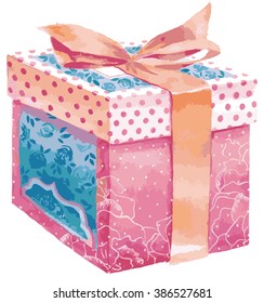 gift box painted in watercolor