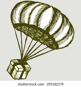 Gift box Parachute. Vector Image