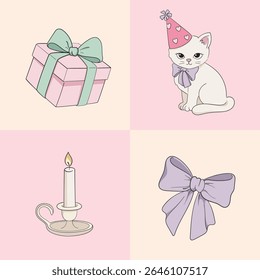 Gift box Pastel Cute Girlish Present With Bow. Gift and present for holiday celebration and special sales offer Anniversary box with wrapping paper and ribbon bow.