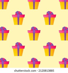 Gift box pattern in cartoon style on white background. Holiday xmas decoration