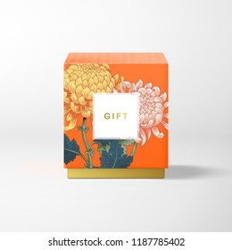 Gift box with a pattern of chrysanthemums. Vector