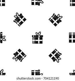 Gift in a box pattern repeat seamless in black color for any design. Vector geometric illustration