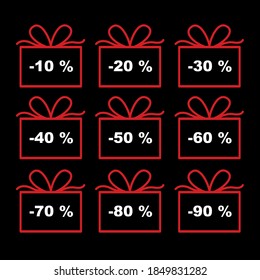 Gift box with percent icon set