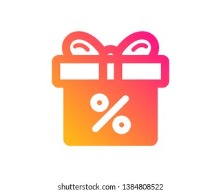 Gift box with Percentage icon. Present or Sale sign. Birthday Shopping symbol. Package in Gift Wrap. Classic flat style. Gradient discount offer icon. Vector