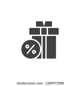 Gift box and percentage sign vector icon. filled flat sign for mobile concept and web design. Shopping Discount simple solid icon. Symbol, logo illustration. Pixel perfect vector graphics