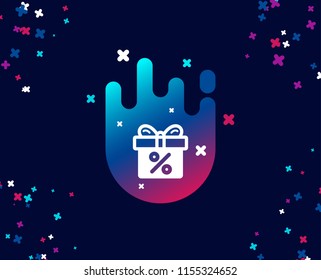 Gift box with Percentage simple icon. Present or Sale sign. Birthday Shopping symbol. Package in Gift Wrap. Cool banner with icon. Abstract shape with gradient. Vector