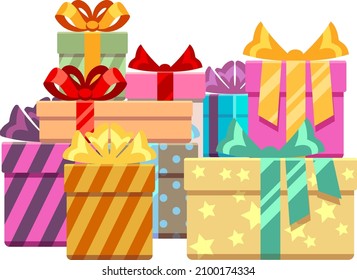 Gift box pile. Stack of presents. Big holiday celebration symbol