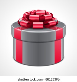 Gift box with pink bow and ribbon isolated on white. Vector illustration eps 10.
